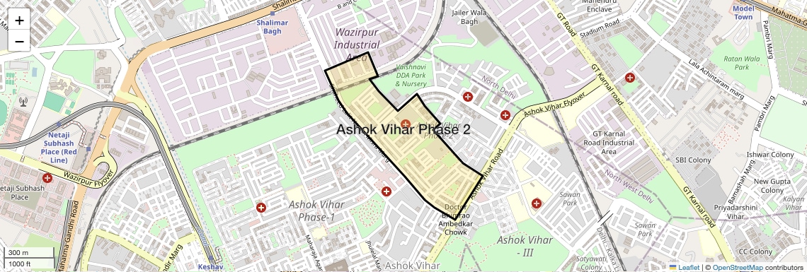 Location Map of Ashok Vihar Phase 2, Delhi