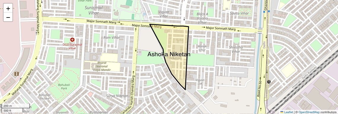 Location Map of Ashoka Niketan, Delhi