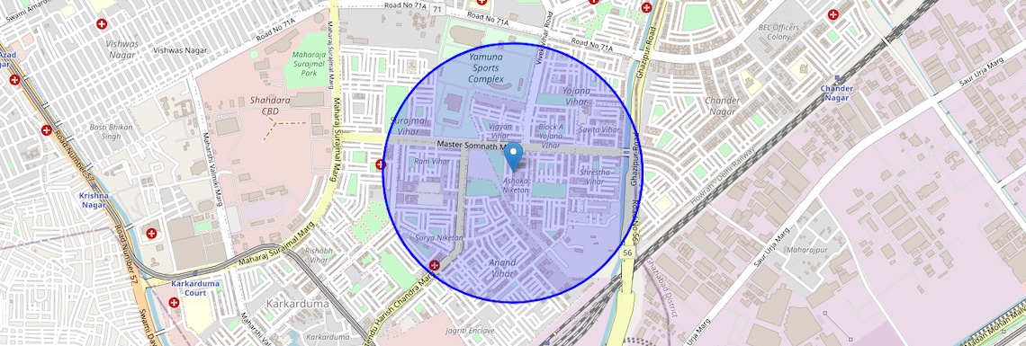 Location Map of Ashoka Niketan, Delhi