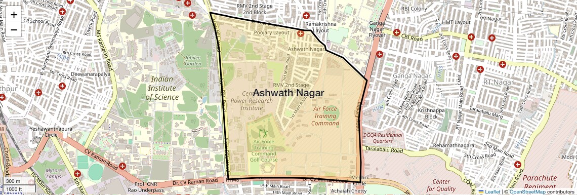 Location Map of Ashwath Nagar, Bangalore