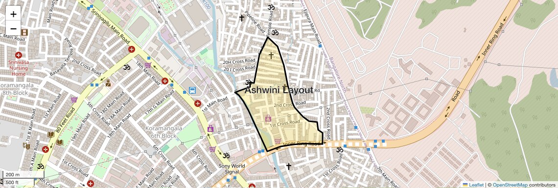 Location Map of Ashwini Layout, Bangalore