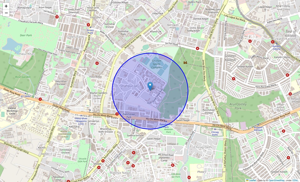 Location Map of Asiad Village, Delhi