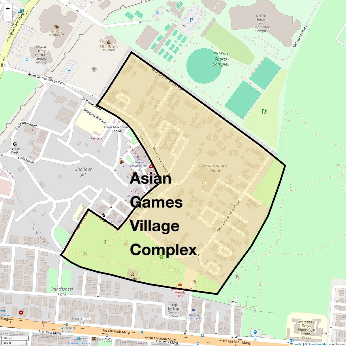 Location Map of Asian Games Village Complex, Delhi