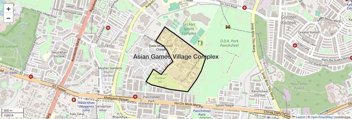 Location Map of Asian Games Village Complex, Delhi