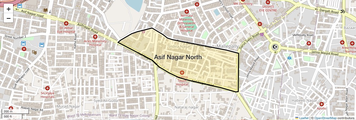 Location Map of Asif Nagar North, Hyderabad