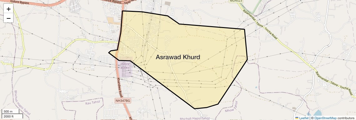 Location Map of Asrawad Khurd, Indore
