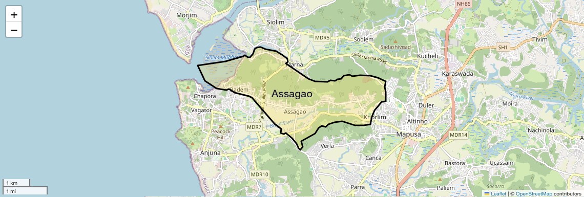 Location Map of Assagao, Goa
