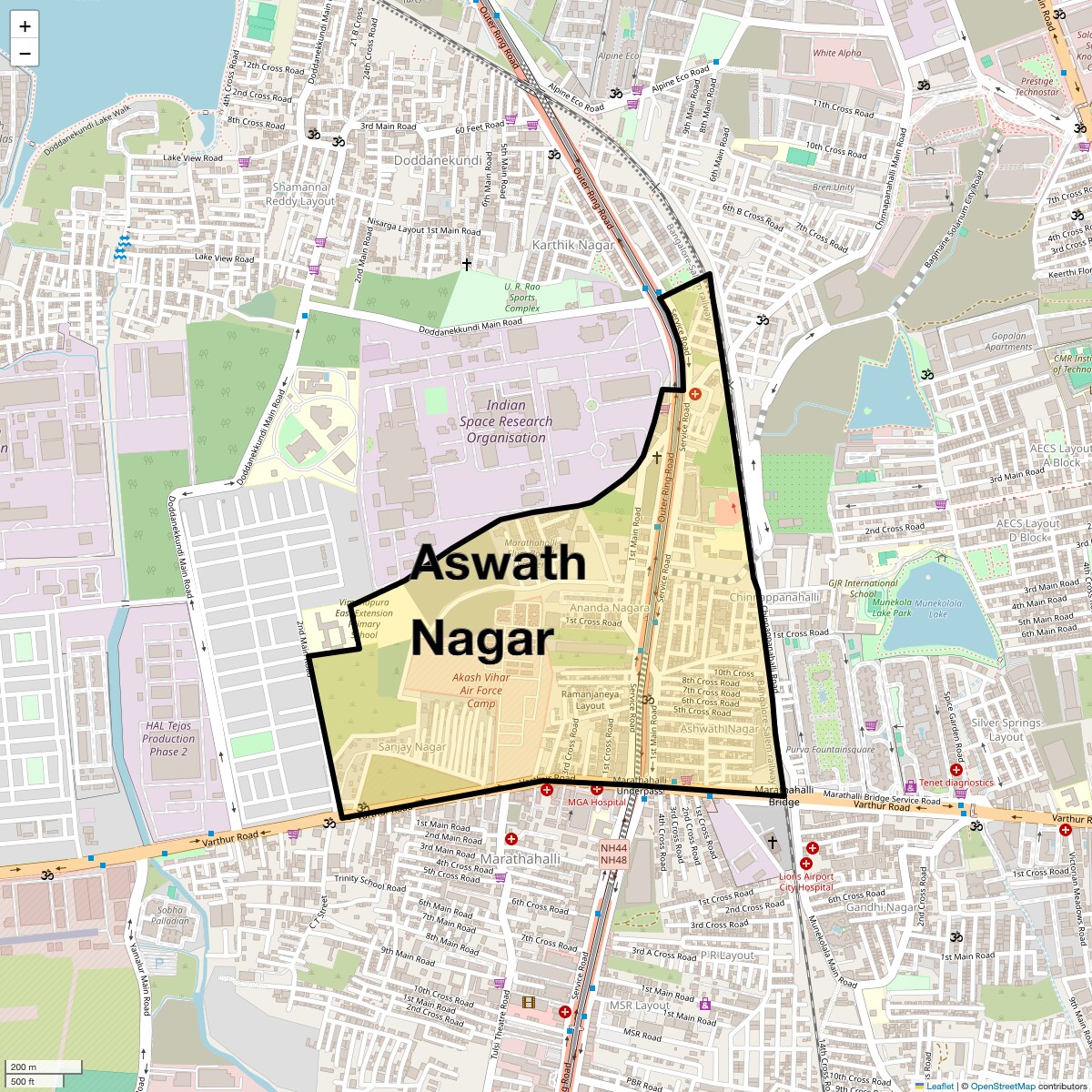 Location Map of Aswath Nagar, Bangalore