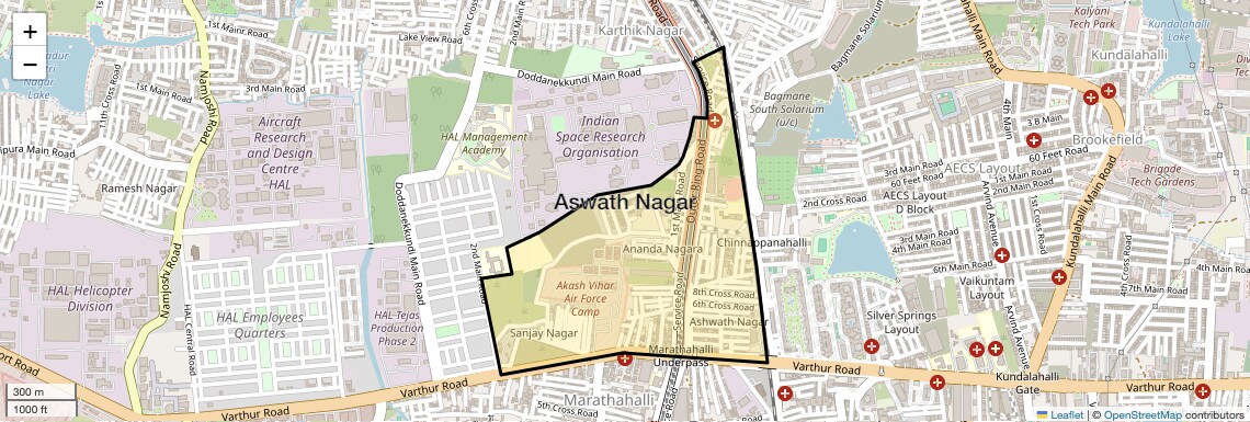 Location Map of Aswath Nagar, Bangalore
