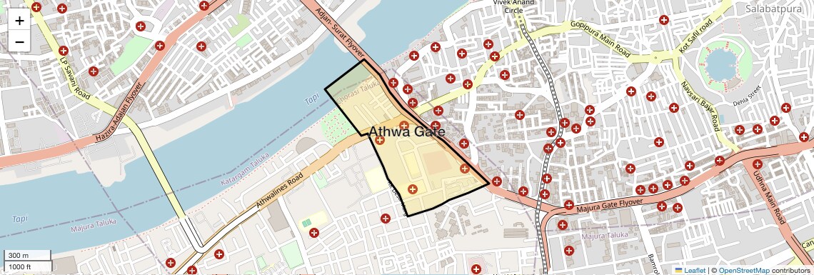 Location Map of Athwa Gate, Surat