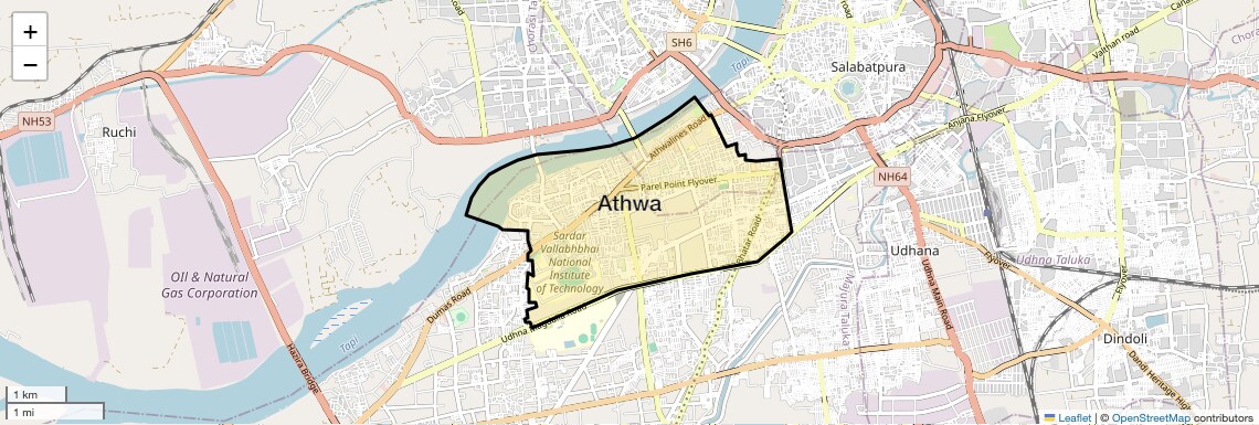 Location Map of Athwa, Surat