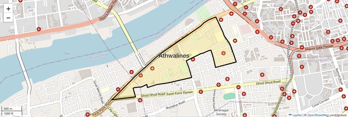 Location Map of Athwalines, Surat