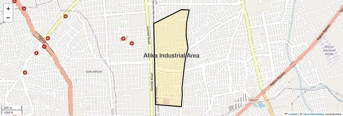 Location Map of Atika Industrial Area, Rajkot