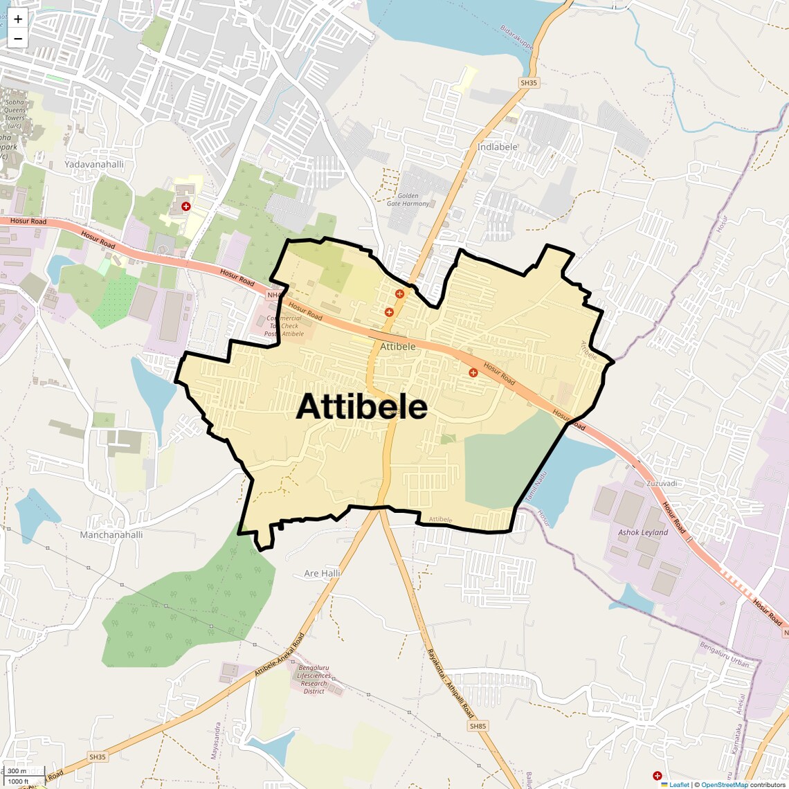 Location Map of Attibele, Bangalore