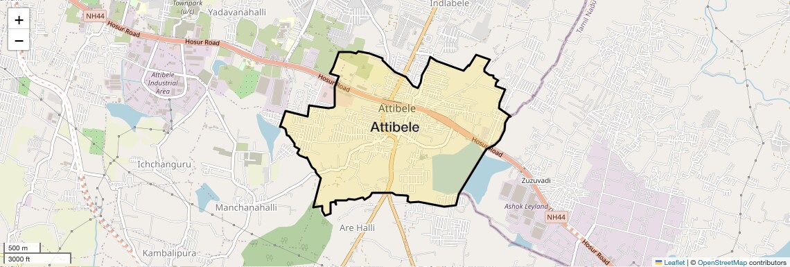 Location Map of Attibele, Bangalore