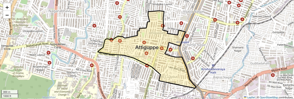 Location Map of Attiguppe, Bangalore