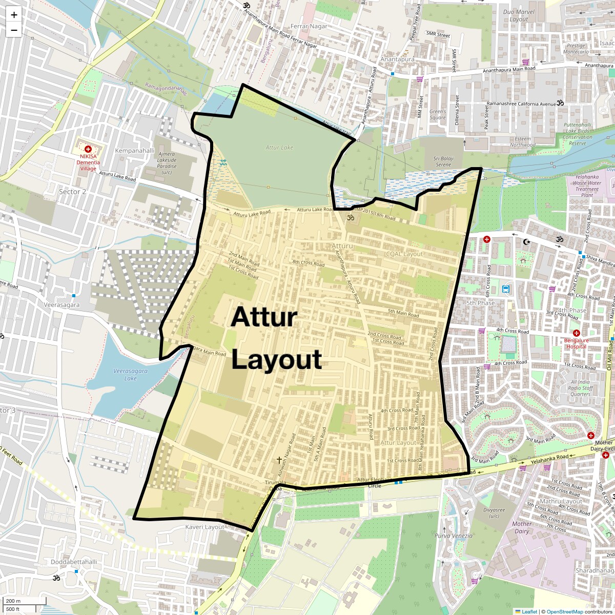 Location Map of Attur Layout, Bangalore