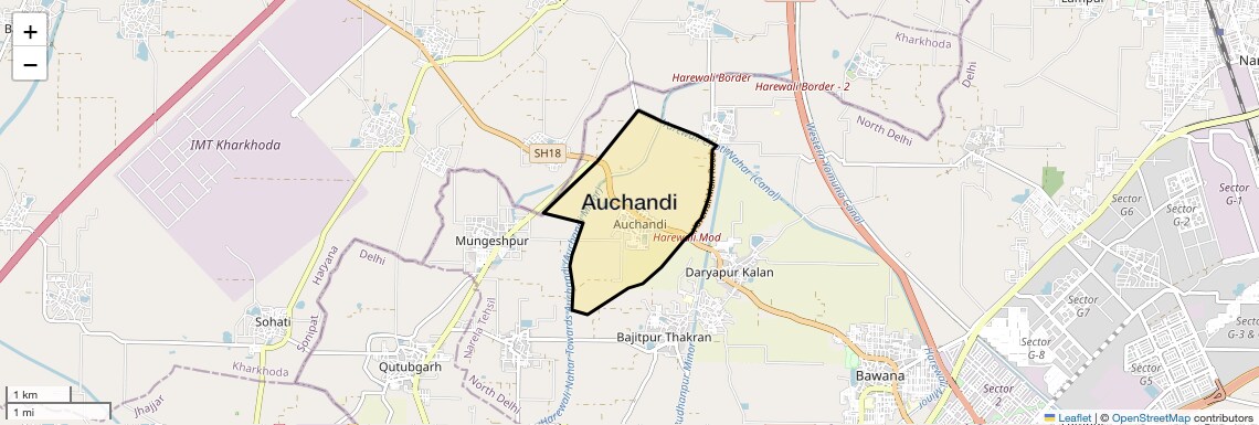Location Map of Auchandi, Delhi