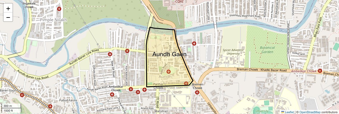 Location Map of Aundh Gaon, Pune