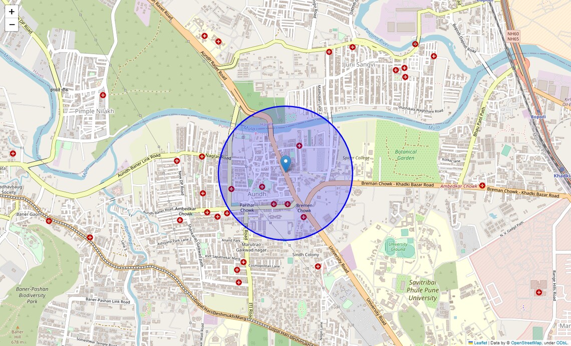 Location Map of Aundh Road, Pune