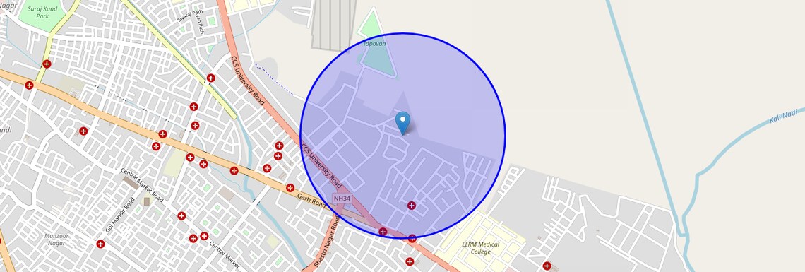 Location Map of Aurang Shahpur Diggi, Meerut