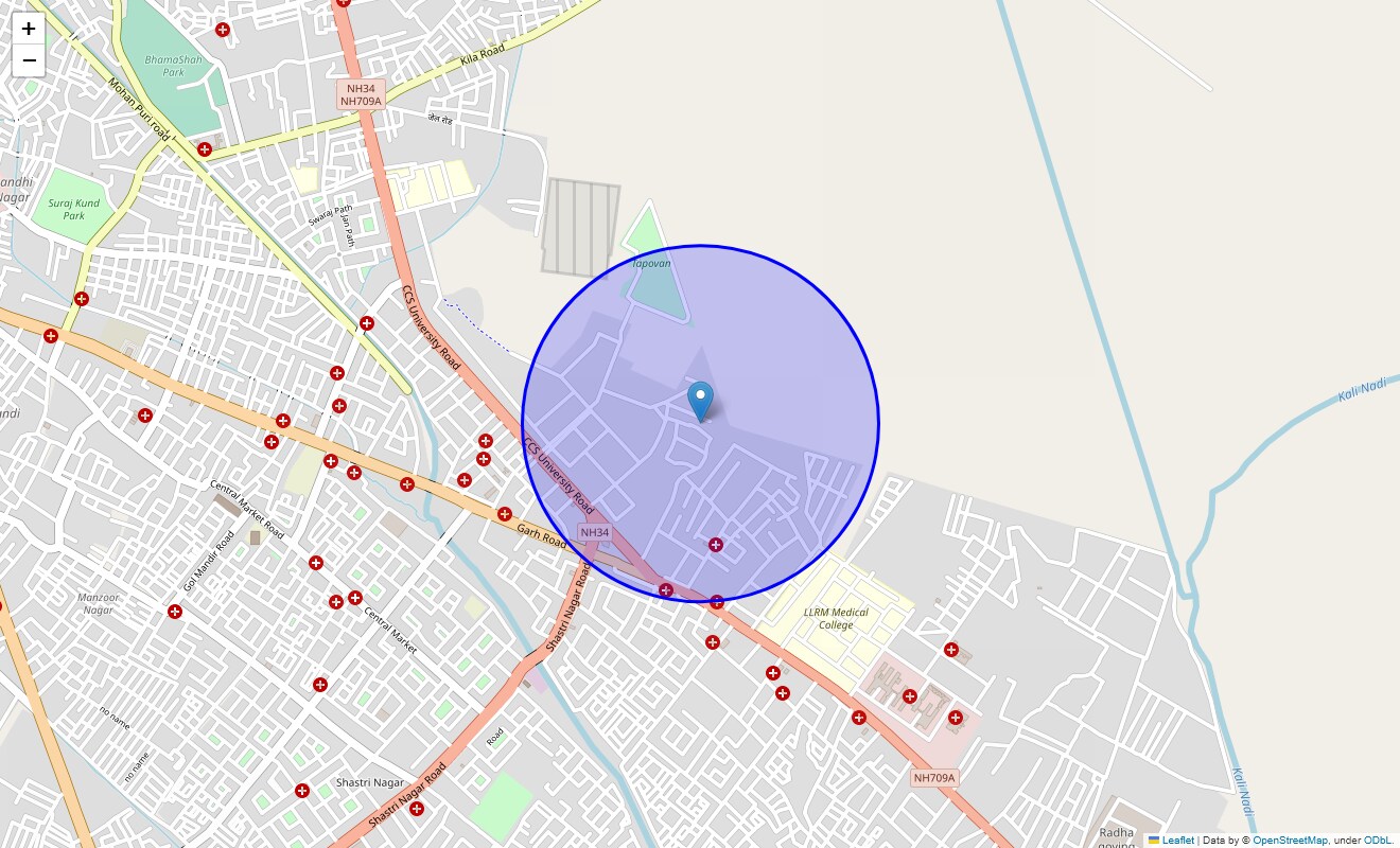 Location Map of Aurang Shahpur Diggi, Meerut