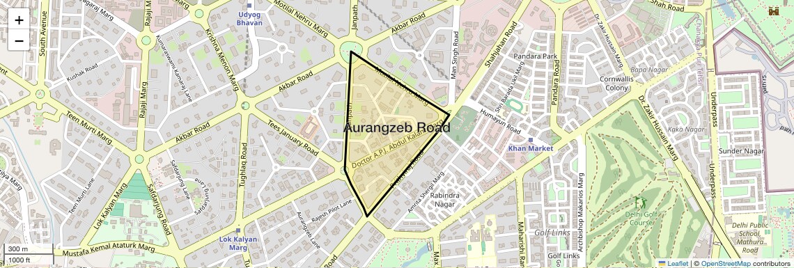 Location Map of Aurangzeb Road, Delhi