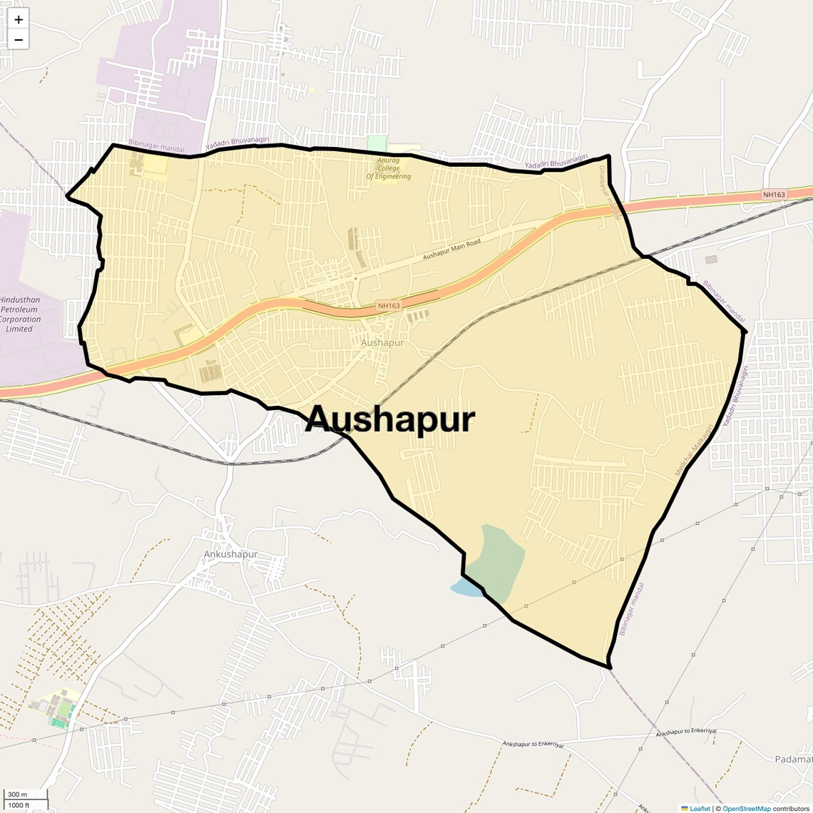 Location Map of Aushapur, Hyderabad