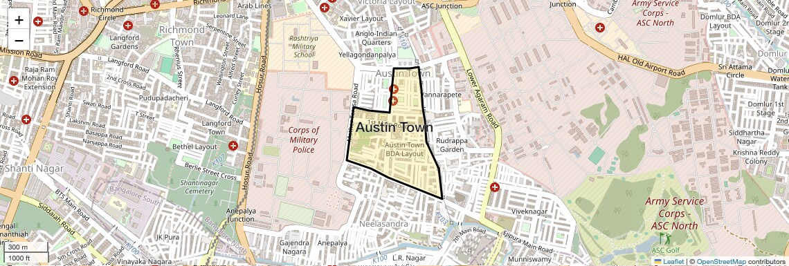 Location Map of Austin Town, Bangalore