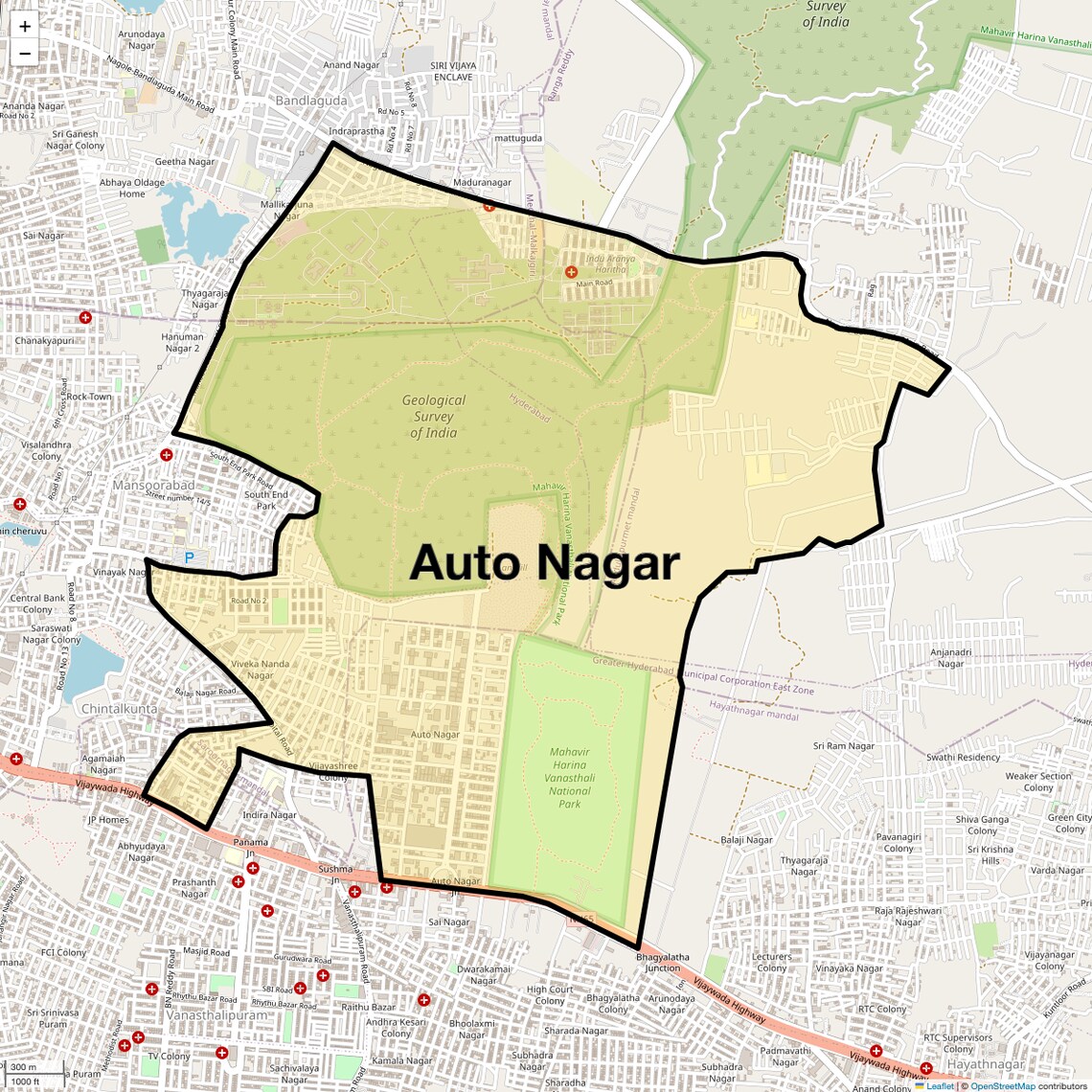 Location Map of Auto Nagar, Hyderabad