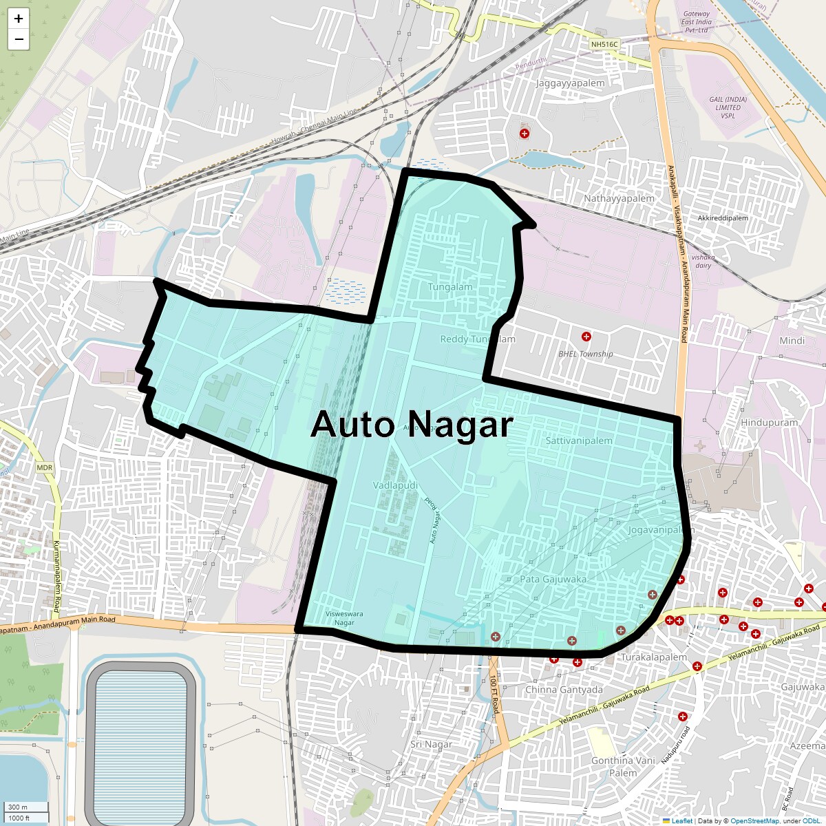 Location Map of Auto Nagar, Vizag