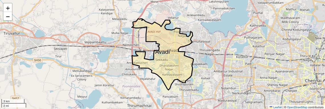 Location Map of Avadi, Chennai