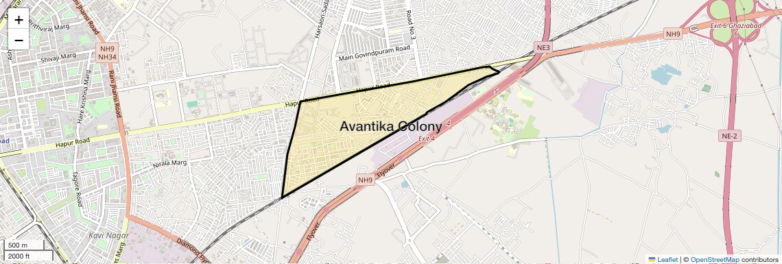Location Map of Avantika Colony, Ghaziabad