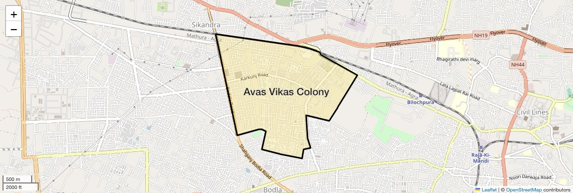 Location Map of Avas Vikas Colony, Agra