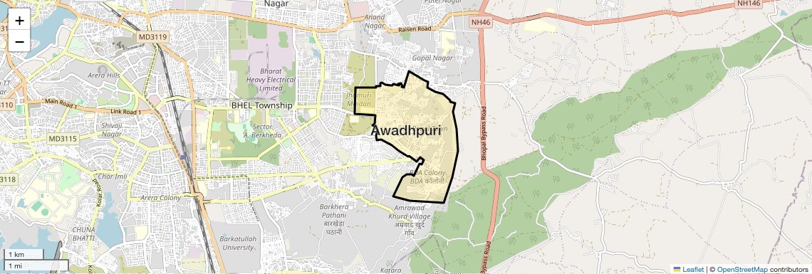 Location Map of Awadhpuri, Bhopal