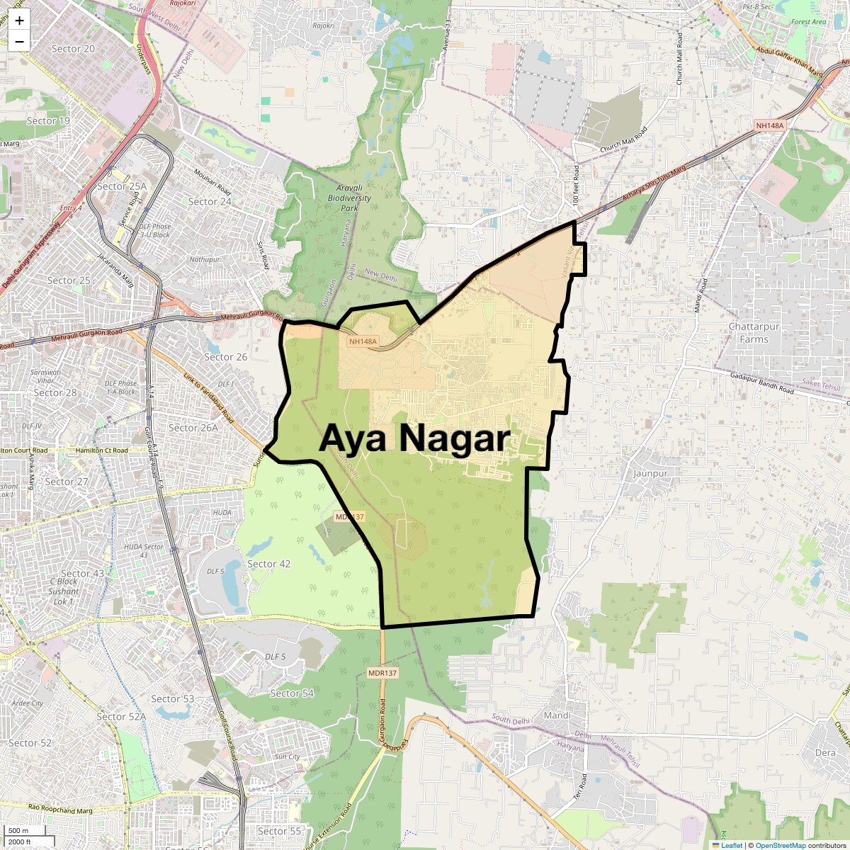 Location Map of Aya Nagar, Delhi
