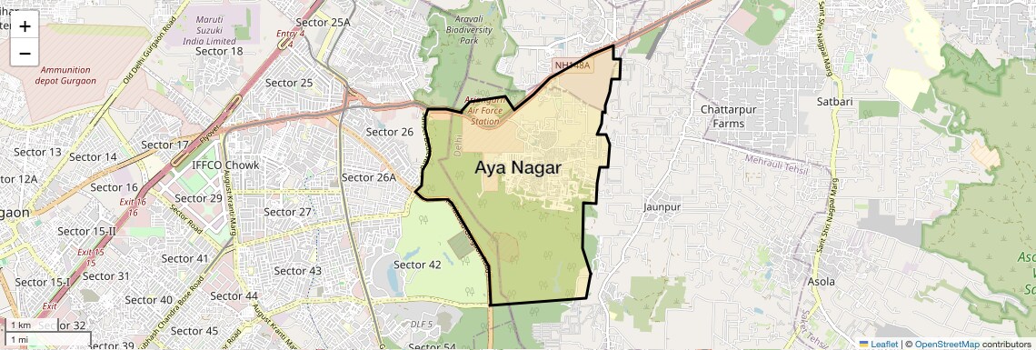 Location Map of Aya Nagar, Delhi