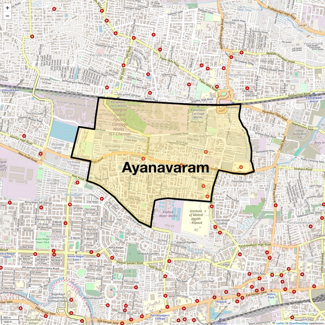 Location Map of Ayanavaram, Chennai