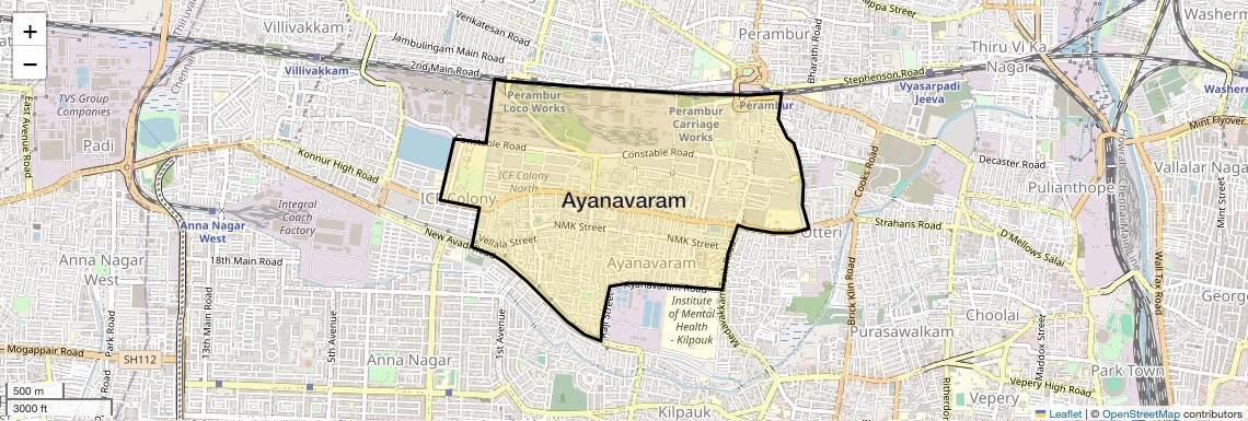 Location Map of Ayanavaram, Chennai