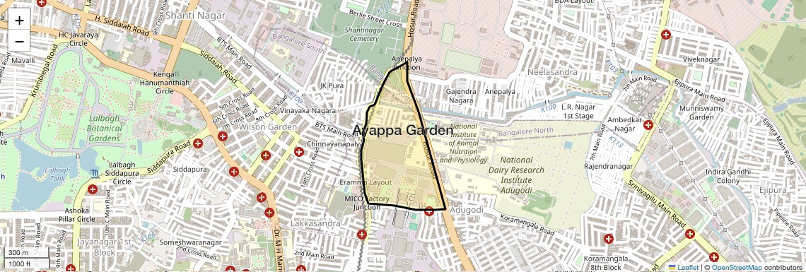 Location Map of Ayappa Garden, Bangalore