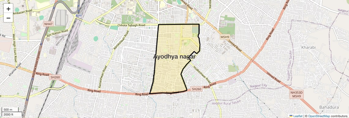 Location Map of Ayodhya nagar, Nagpur