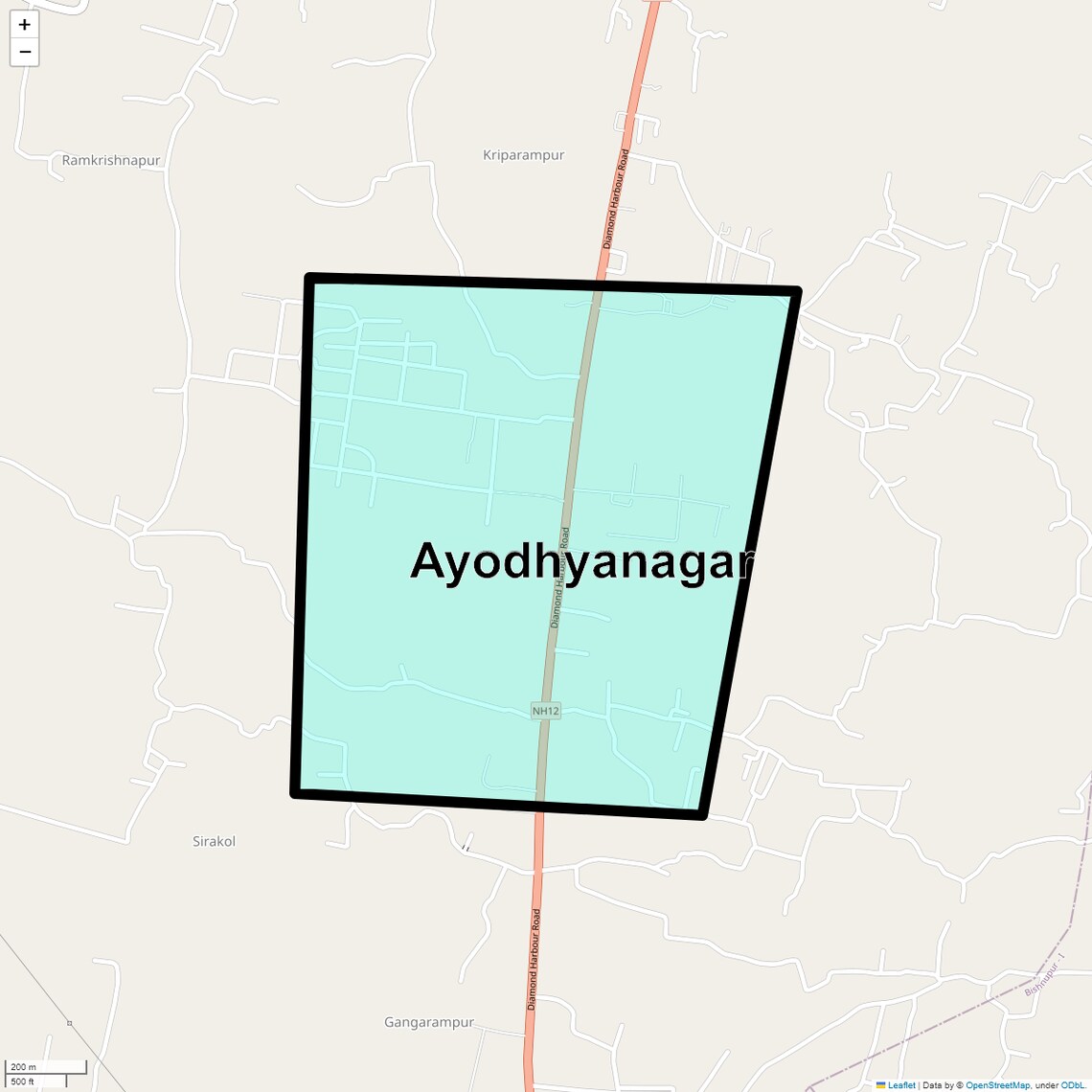 Location Map of Ayodhyanagar, Kolkata