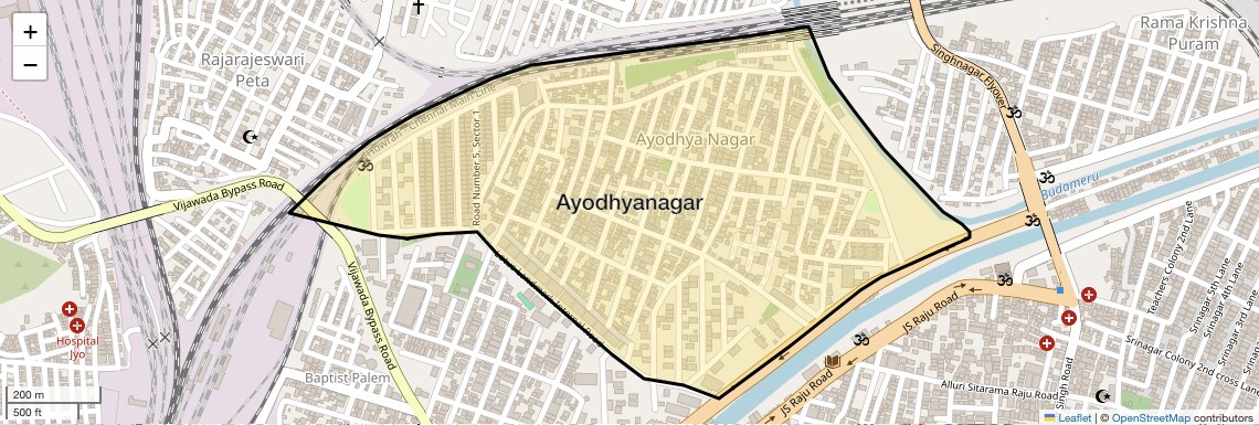 Location Map of Ayodhyanagar, Vijayawada