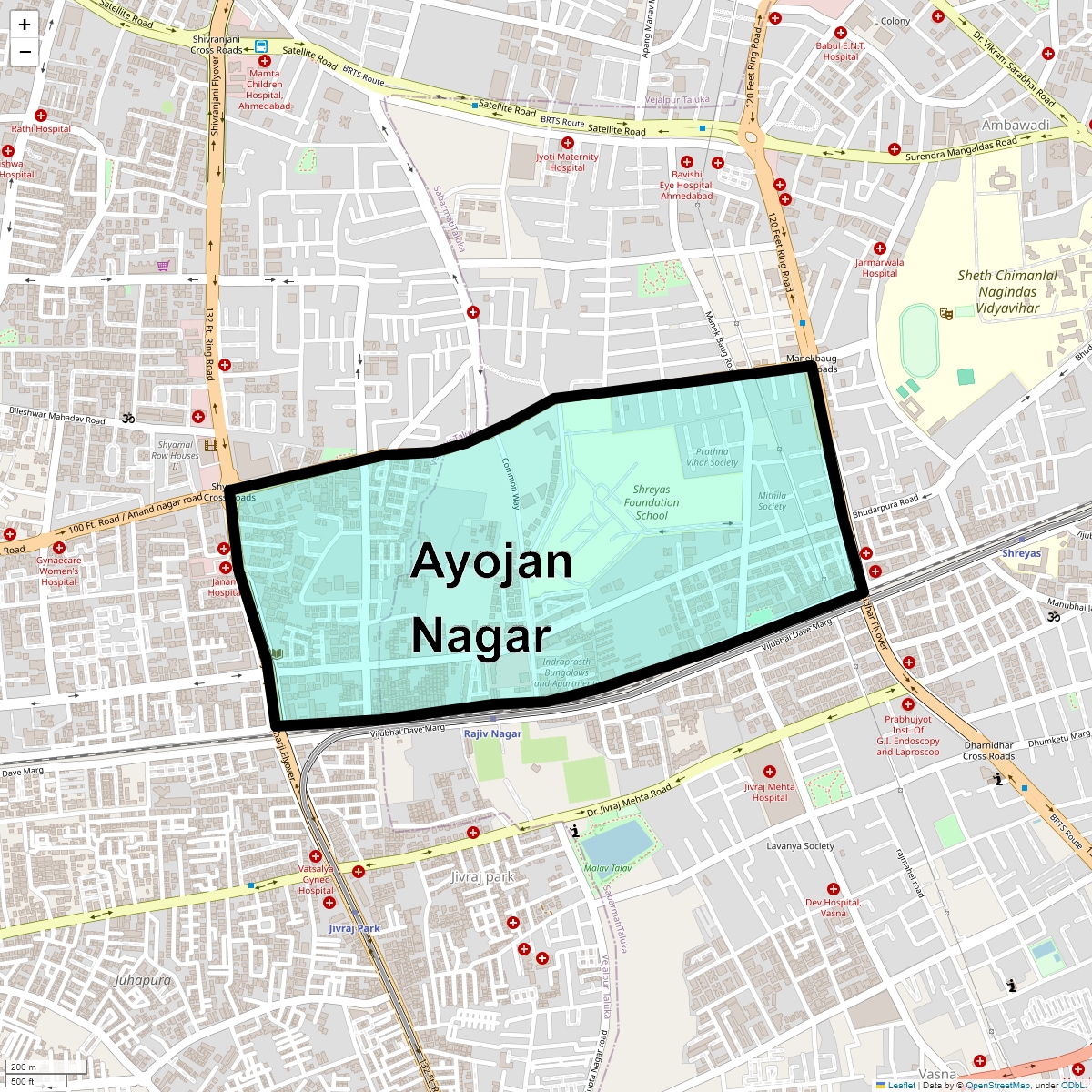 Location Map of Ayojan Nagar, Ahmedabad