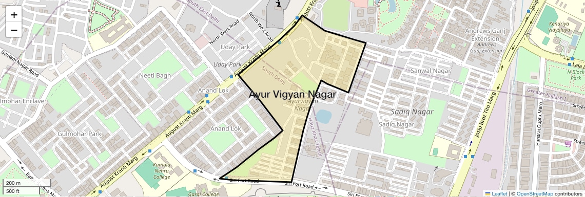 Location Map of Ayur Vigyan Nagar, Delhi