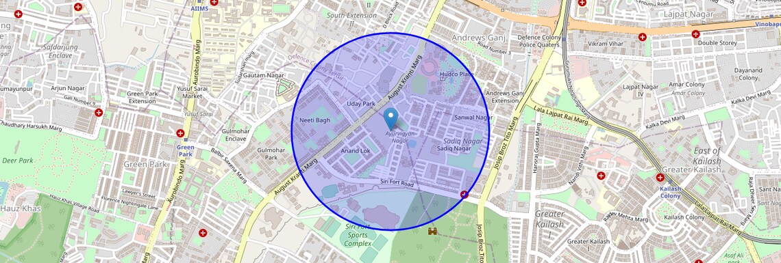 Location Map of Ayur Vigyan Nagar, Delhi