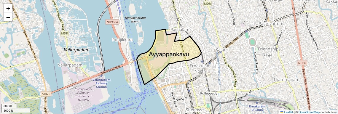 Location Map of Ayyappankavu, Kochi