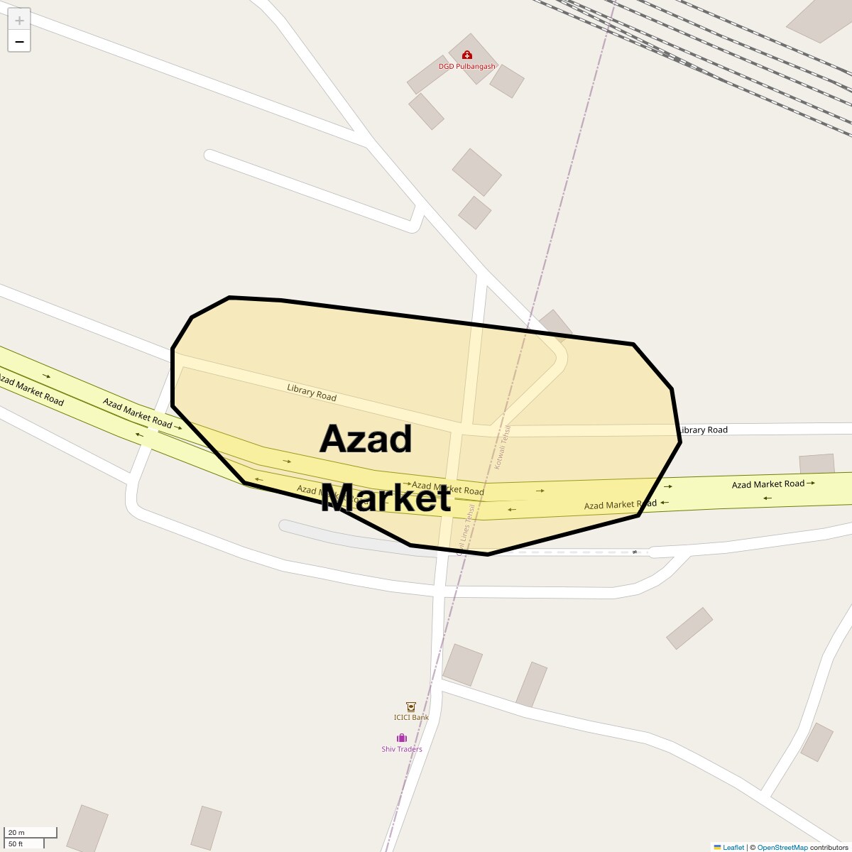 Location Map of Azad Market, Delhi