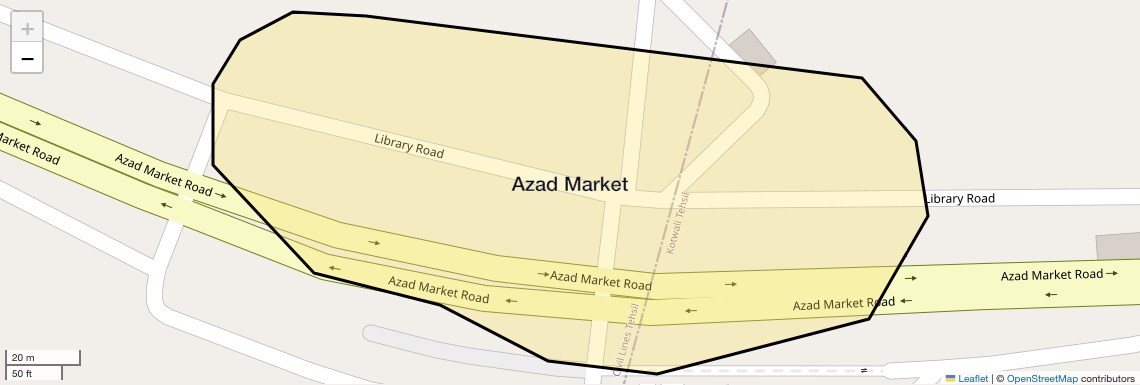 Location Map of Azad Market, Delhi