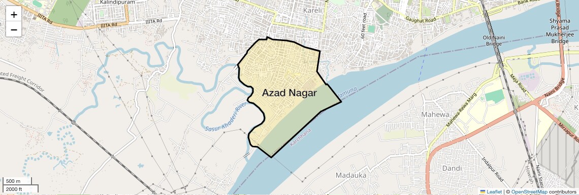 Location Map of Azad Nagar, Allahabad